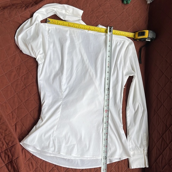 Zara Poplin Off-White Long Sleeve Faux Wrap Side Ruching Blouse Size Large - Picture 5 of 13